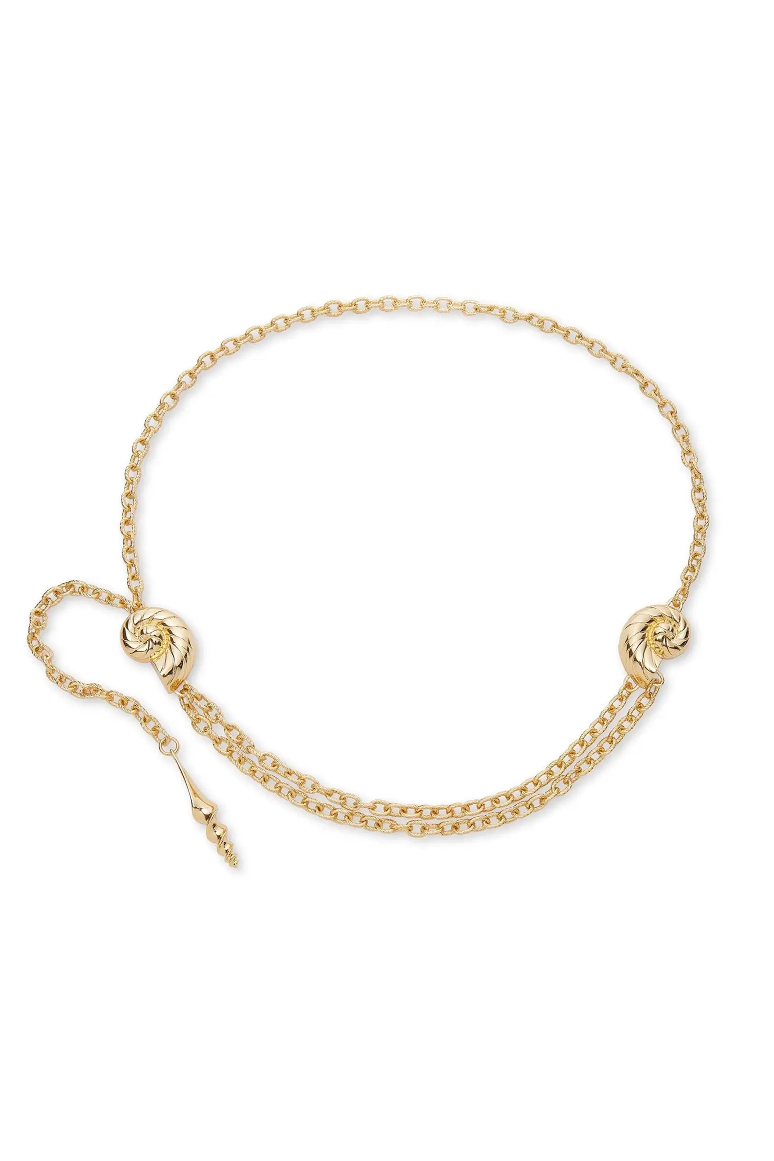 Lele Sadoughi Gold Multi Shell Chain Belt with Adjustable 