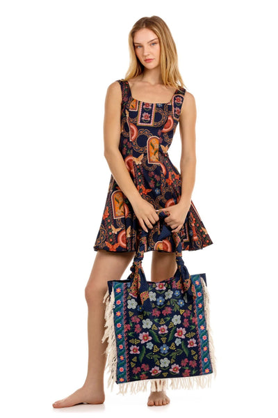 AGUA BENDITA KRISTEN FIORE PRINT MINI DRESS WITH HANDCRAFTED HEM DETAIL