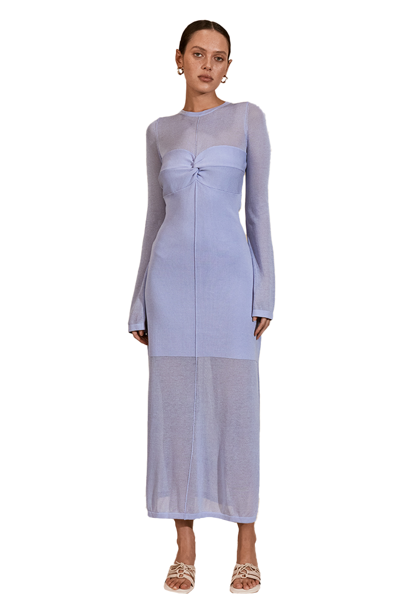 Mon Renn Azul Knit Long Midi Dress with Side Slits
