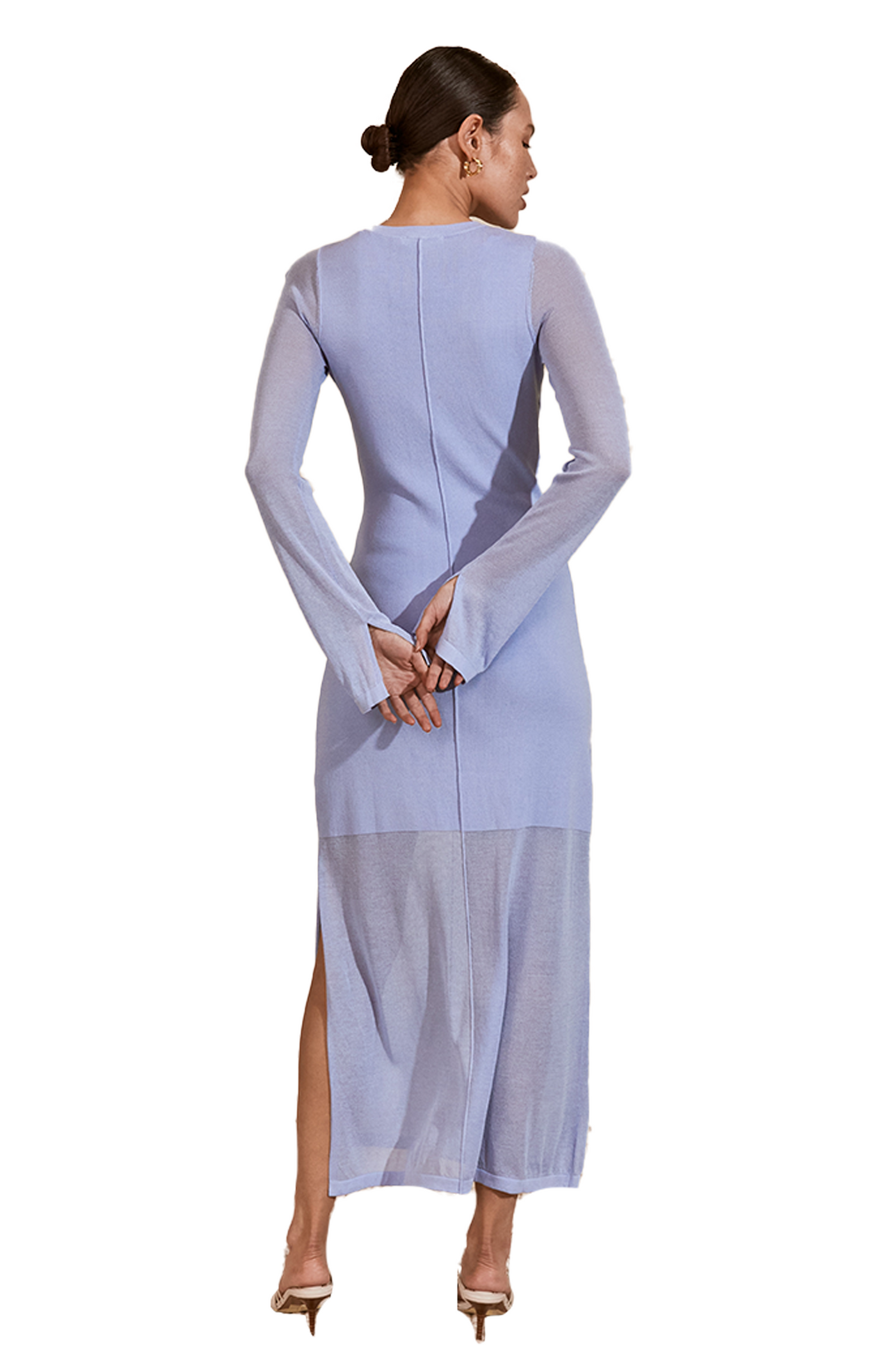 Mon Renn Azul Knit Long Midi Dress with Side Slits