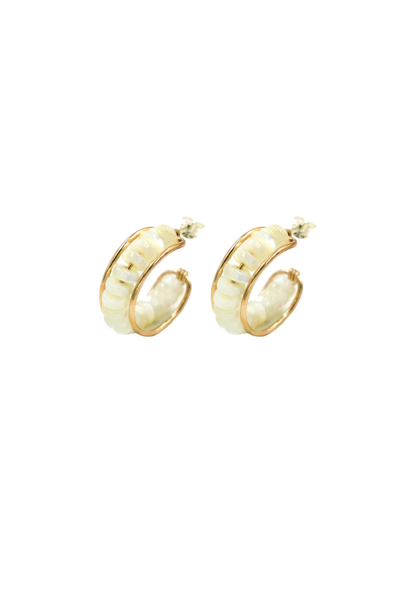 Paradigm Designs: Channel Hoop Earrings with Gold Filled detail and Pearl Beads
