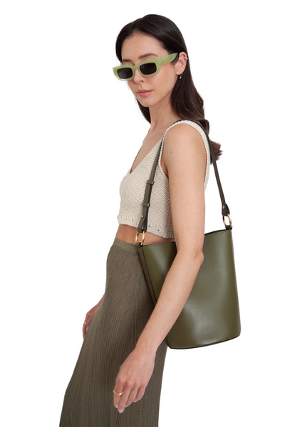HYER GOODS: LUXE CONVERTIBLE BUCKET BAG WITH REMOVABLE SHOULDER + CROSSBODY STRAPS