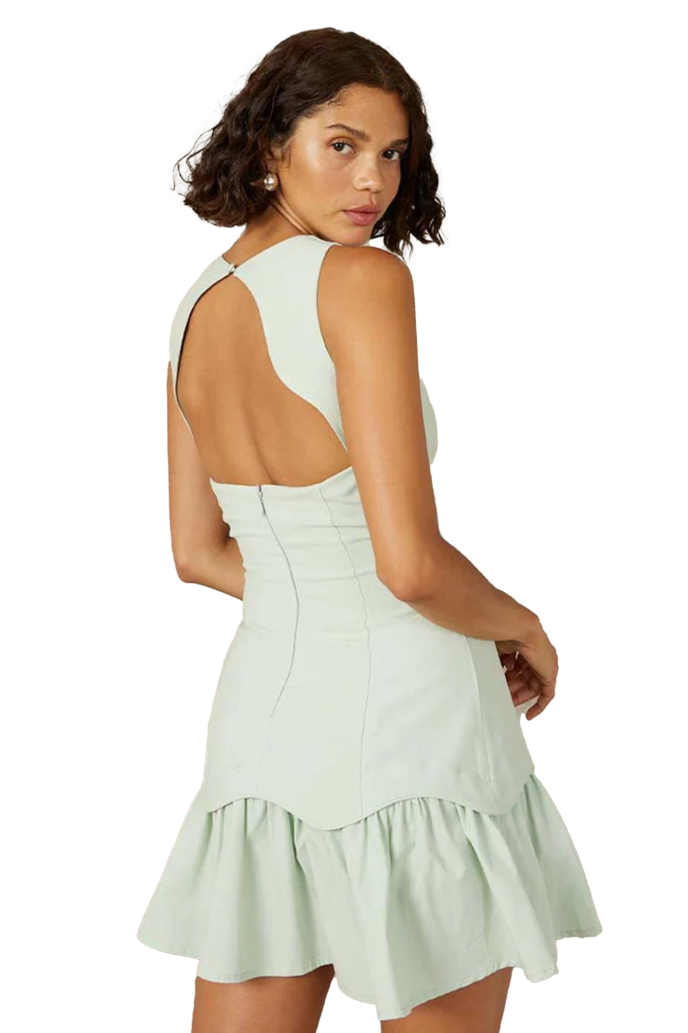 MON RENN FORMATION MINI DRESS WITH KEYHOLE BACK DETAIL IN PISTACHIO