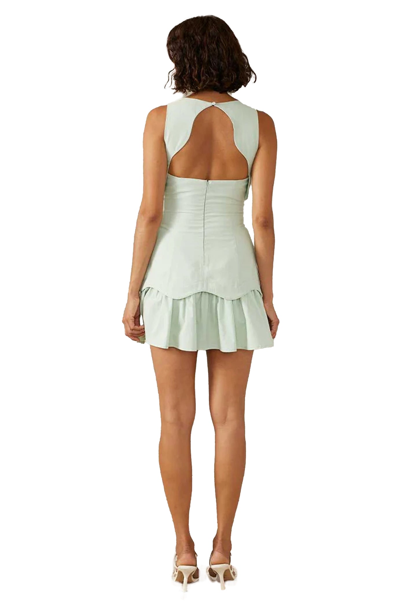 MON RENN FORMATION MINI DRESS WITH KEYHOLE BACK DETAIL IN PISTACHIO