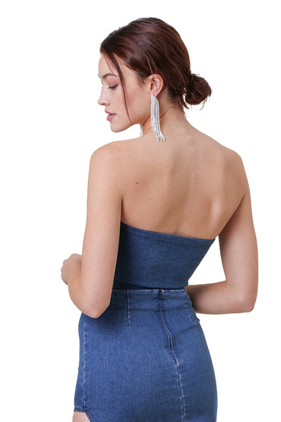 line and dot: JOEY DENIM TOP WITH RUCHED FRONT DETAIL