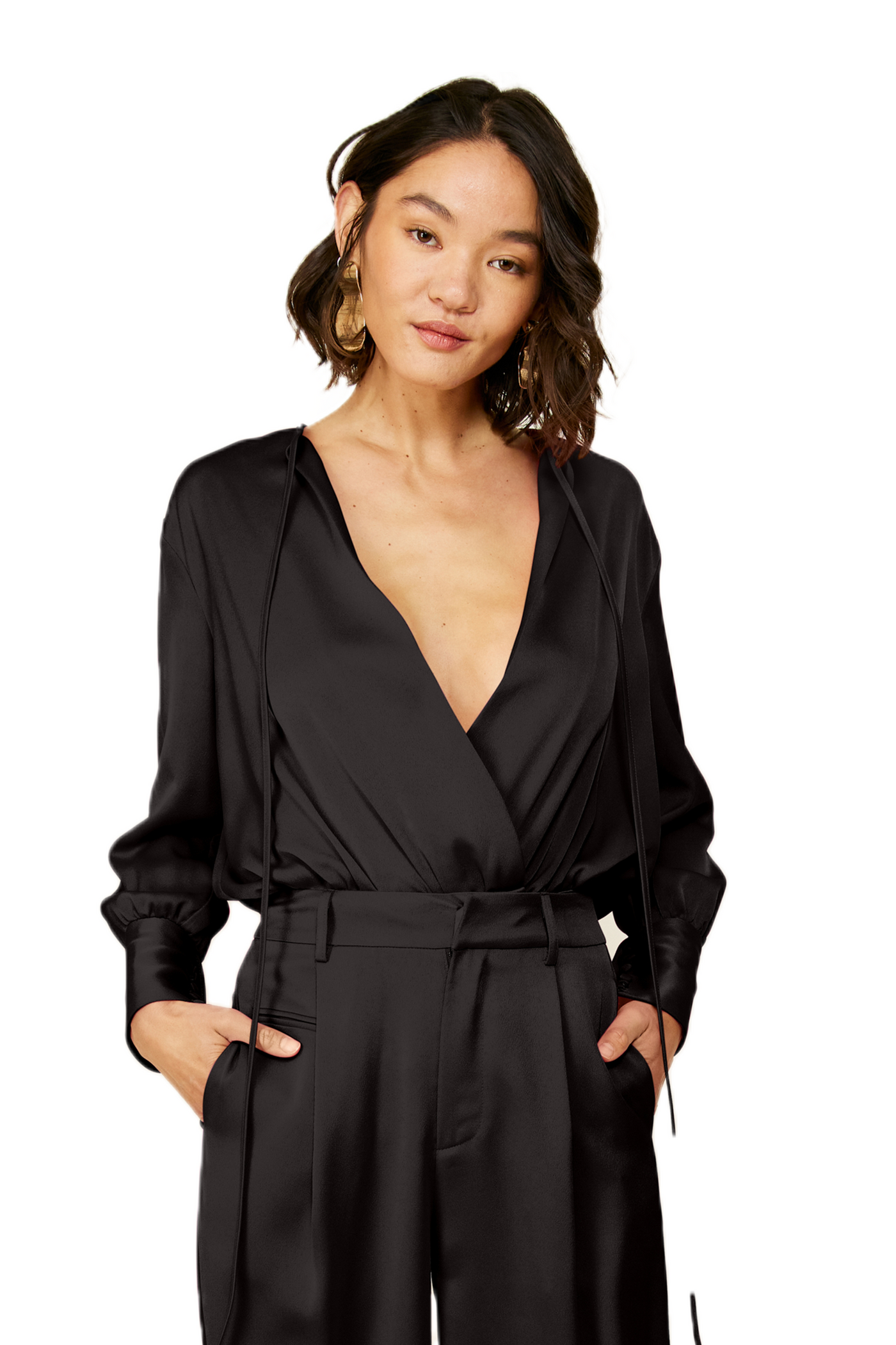 line and dot: Miki Bodysuit with Plunging Neckline and Front Ties