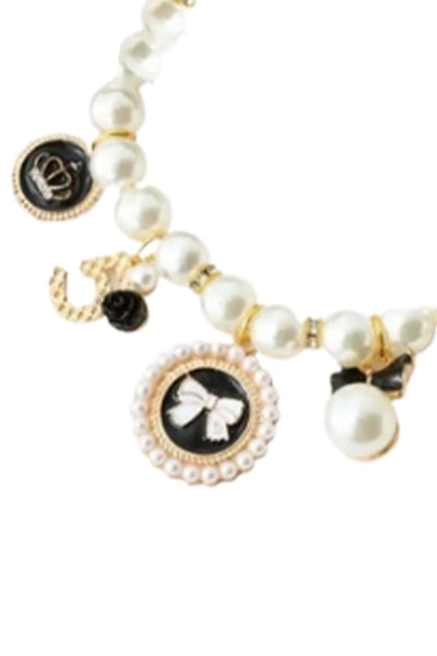 Bark Fifth Avenue Pearls & Bows Charm Pet Necklace