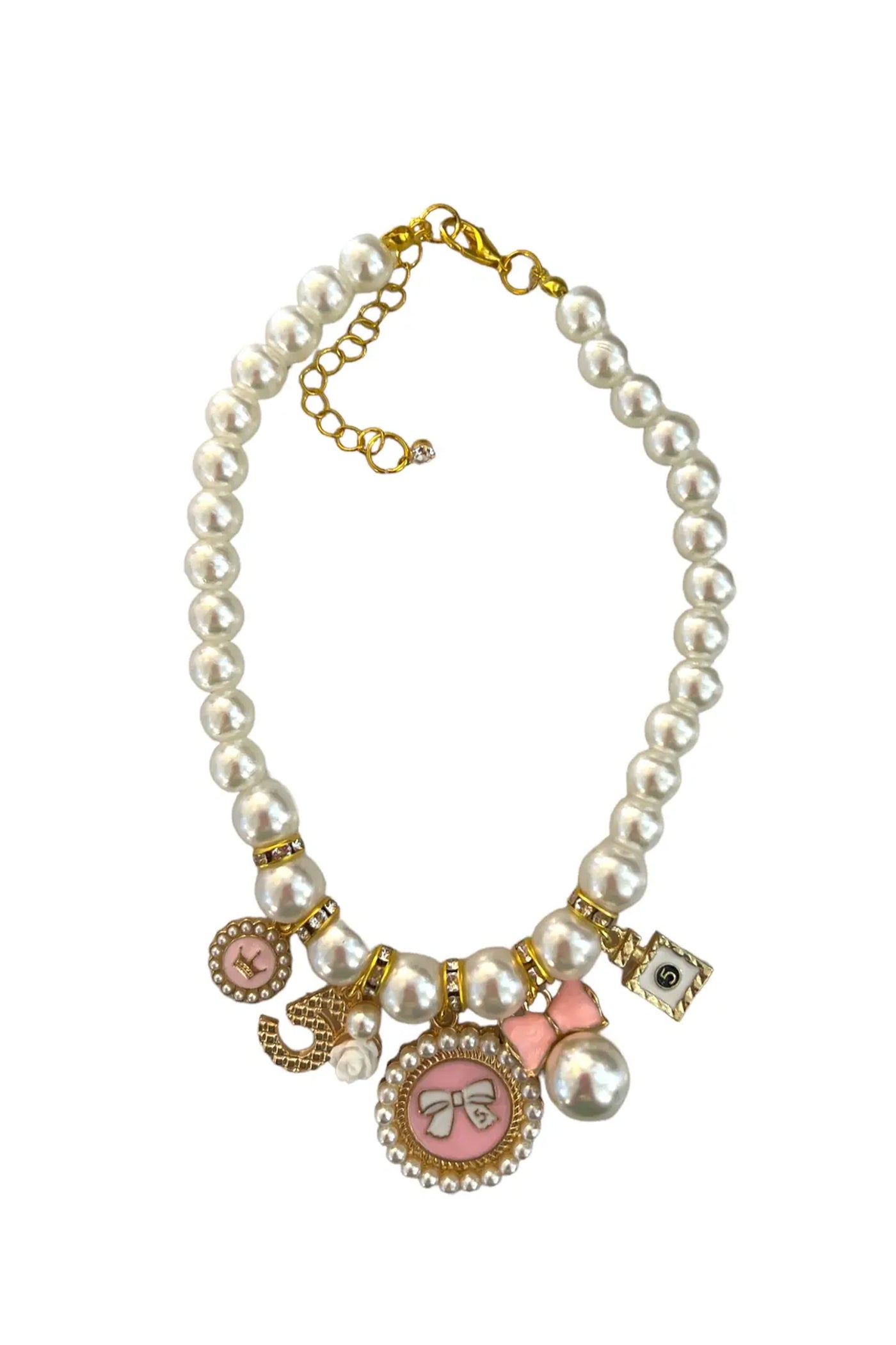 Bark Fifth Avenue Pearls & Bows Charm Pet Necklace