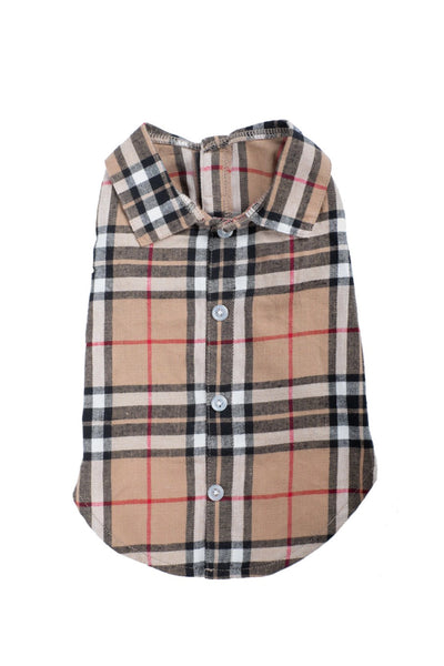 The Worthy Dog: Tan Plaid Button-down Pet Shirt