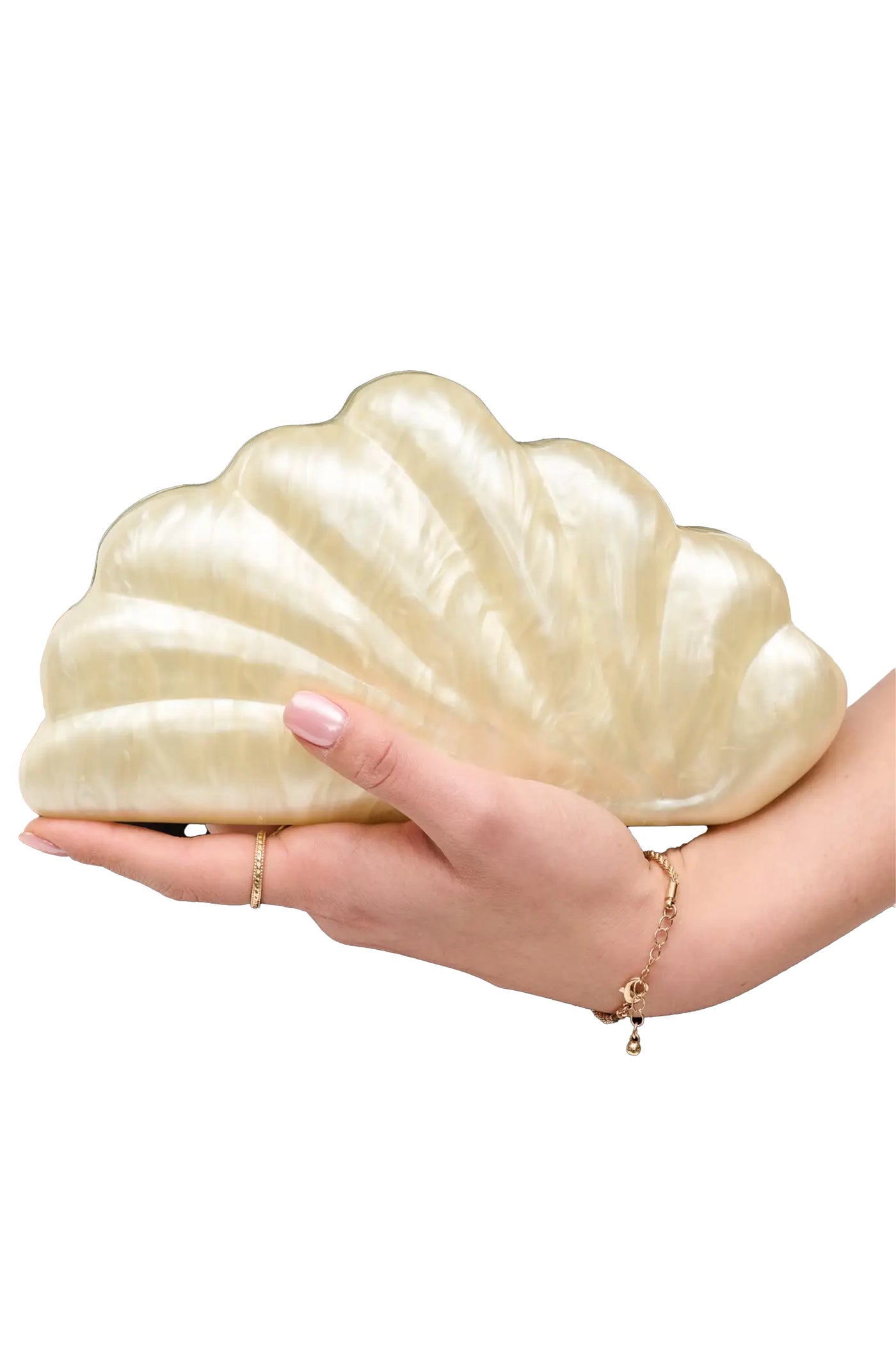 Andrina Shell Clutch Evening Bag in Ivory