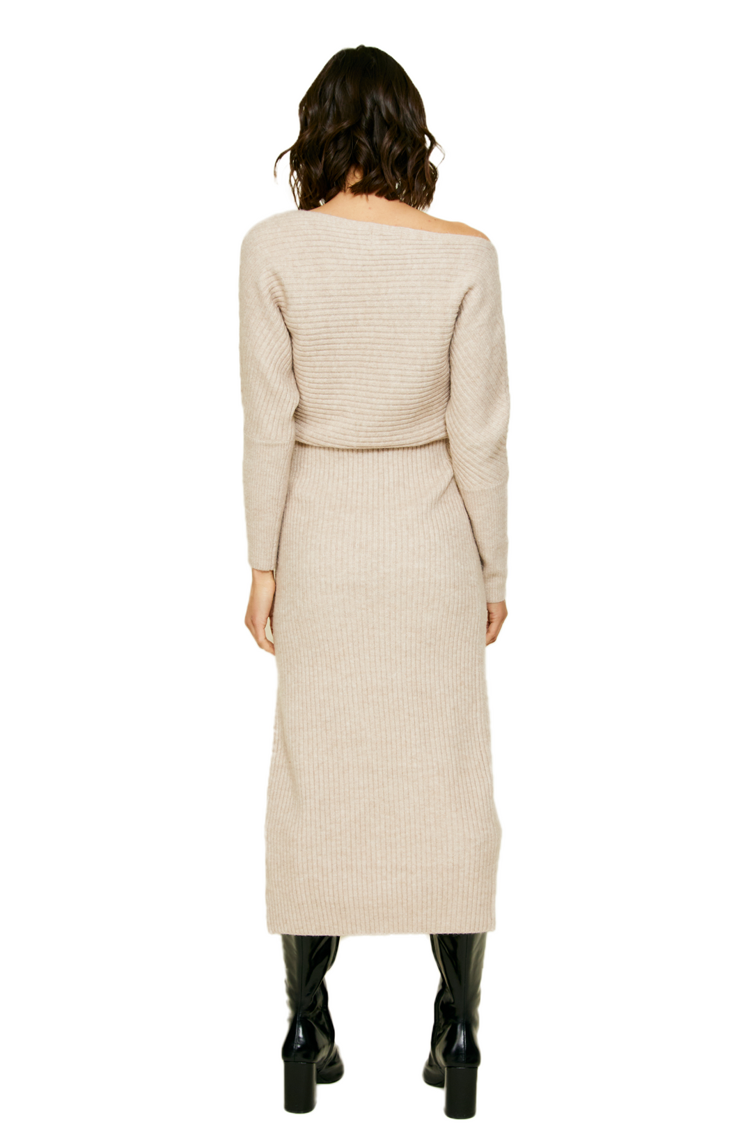 line & dot alta sweater dress line & dot: Alta Off the Shoulder Sweater Midi Dress with Slit
