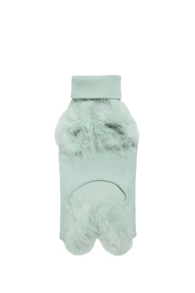 Maxbone Turtleneck Luxe Pet Knit Onesie with Feather Trim