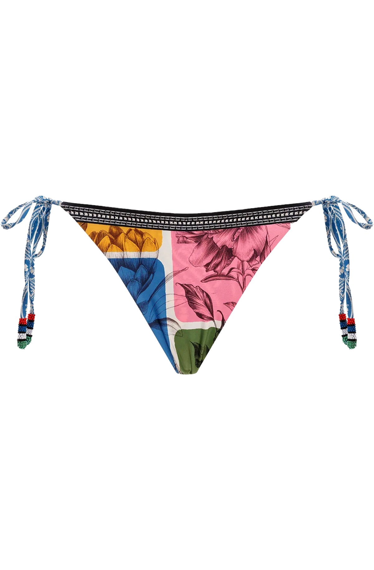 AGUA BENDITA ALEGRIA TOUT STRING SWIMSUIT BIKINI BOTTOM WITH HAND BEADED DETAILS