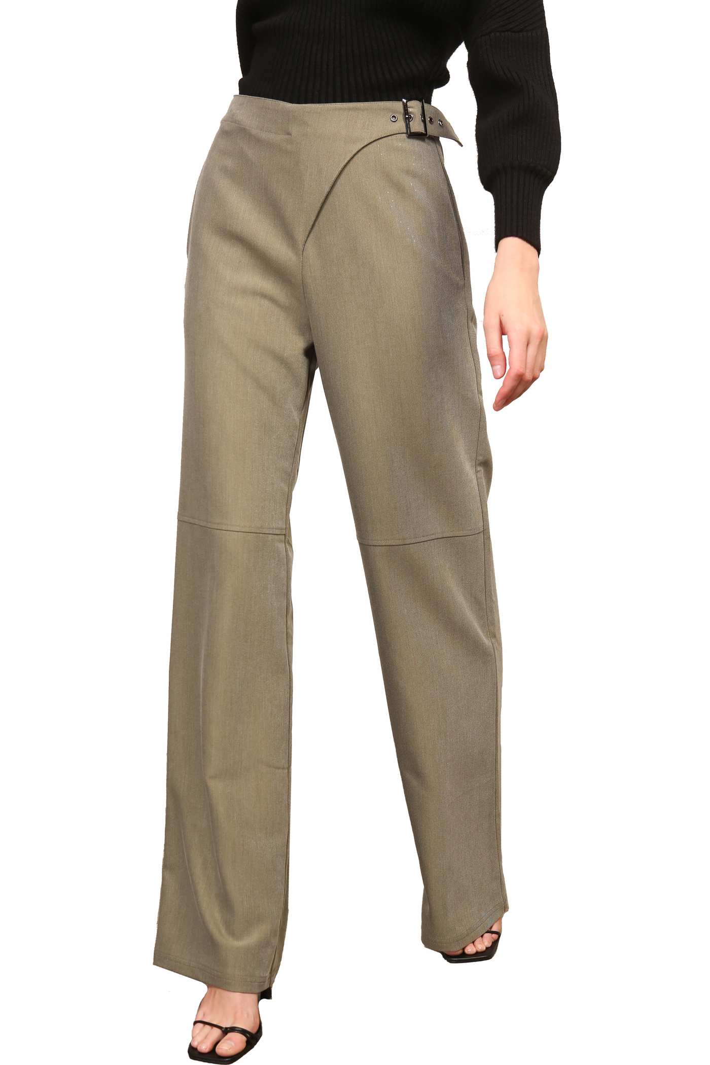 line and dot: alexis wide leg pant with waist buckle belt detail