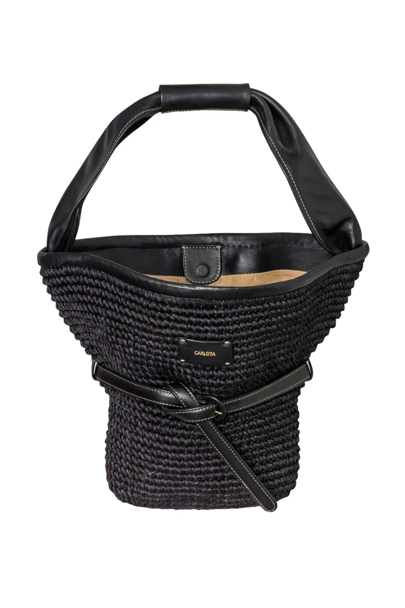 carlota: bonnet figue top handle bag with calfskin leather knot belt detail