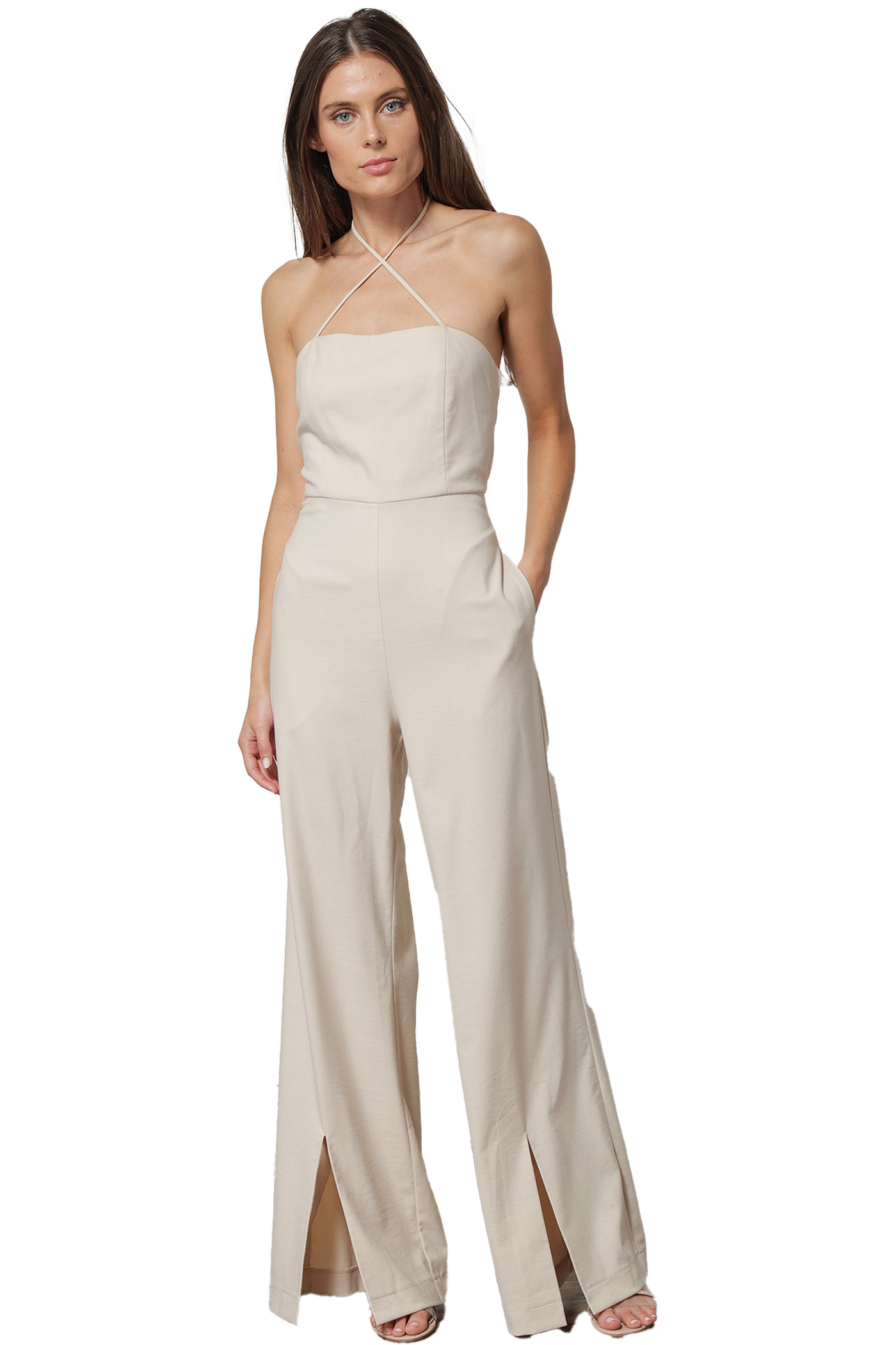 line and dot: seline jumpsuit with front slit