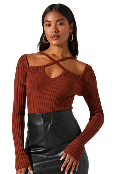 astr the label: criss cross long sleeve ribbed sweater