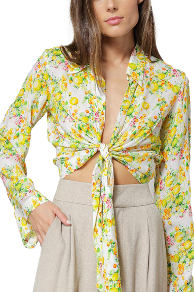 line and dot: fruiti floral bell sleeve tie front top