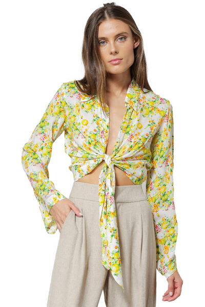 line and dot: fruiti floral bell sleeve tie front top