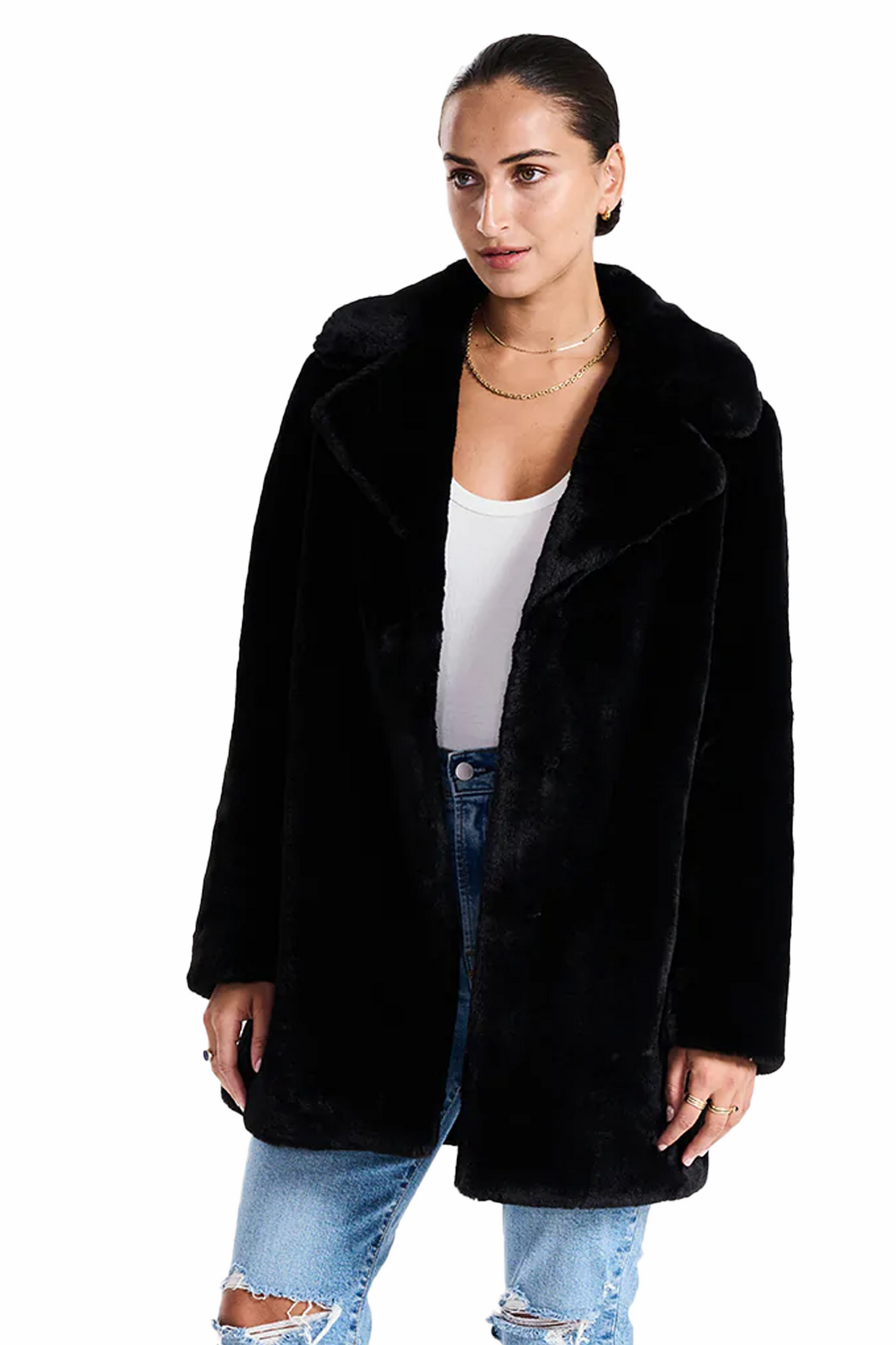 ena pelly: minimalist faux fur shawl collar jacket