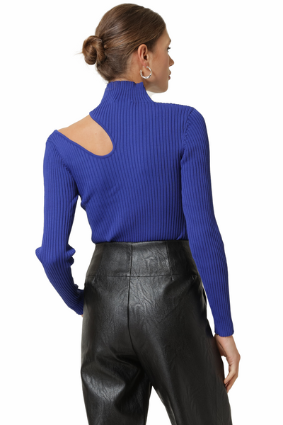 line and dot: nico mock neck long sleeve ribbed sweater with cutout detail