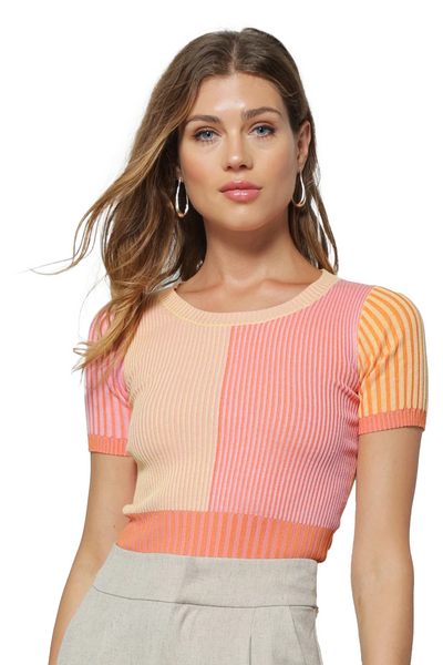 line and dot: poppy color blocked sweater top
