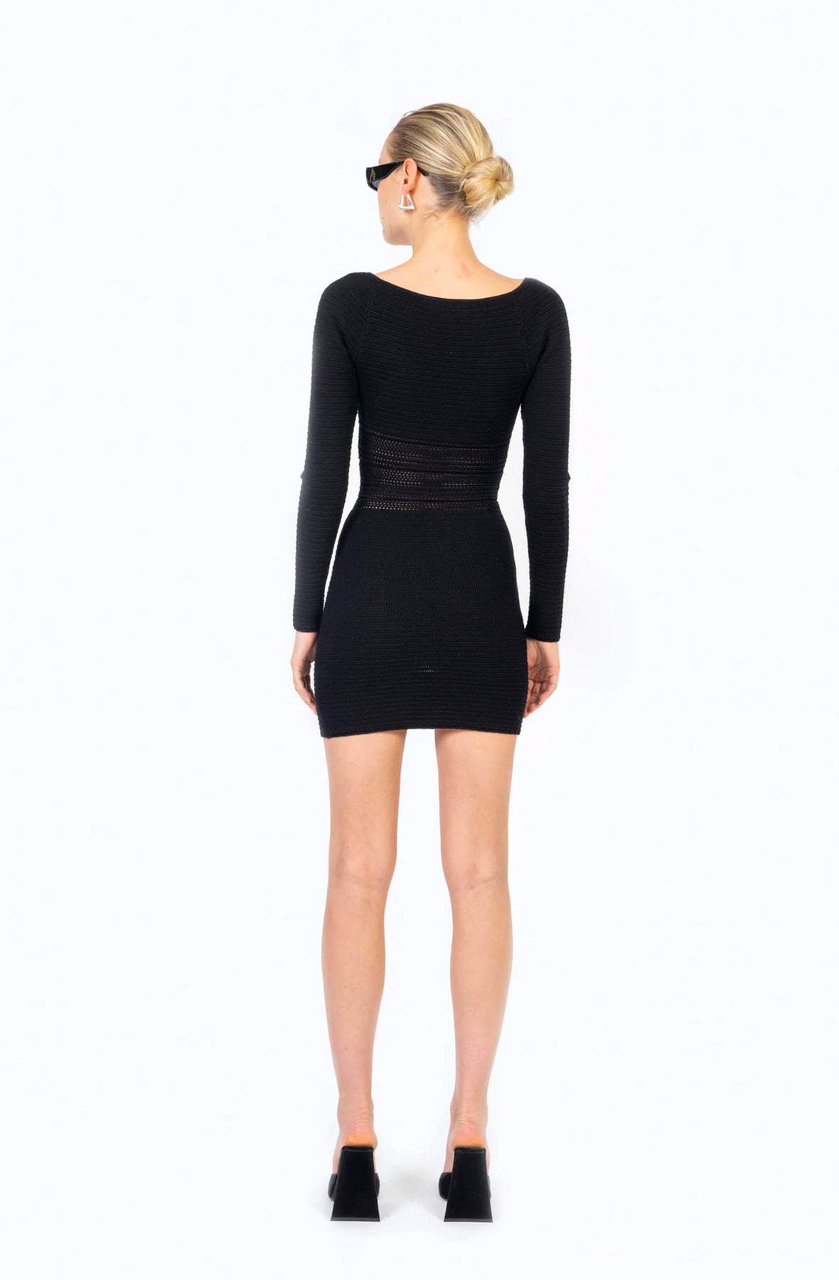 RONNY KOBO Rivera Crochet Knit Mini Dress in Black RONNY KOBO Rivera Crochet Knit Mini Dress in Black