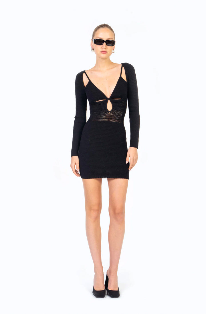RONNY KOBO Rivera Crochet Knit Mini Dress in Black RONNY KOBO Rivera Crochet Knit Mini Dress in Black