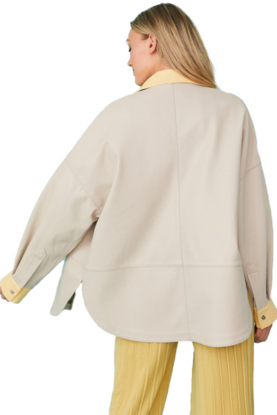 jayley collection: oversized faux leather utility shirt jacket
